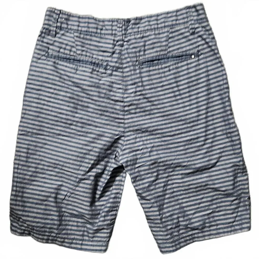 Hurley Men's Size 28 Shorts Gray Blue Striped Chino Casual Walk Flat Front